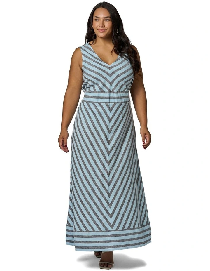 Sage Striped Linen Maxi Dress in Multi image 5