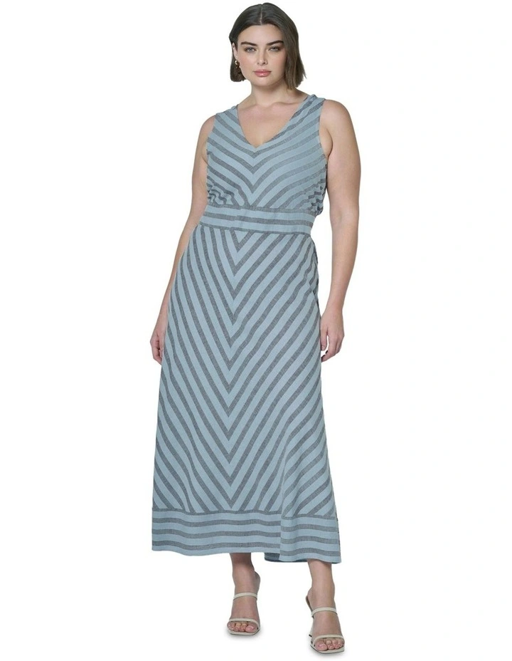 Sage Striped Linen Maxi Dress in Multi image 5