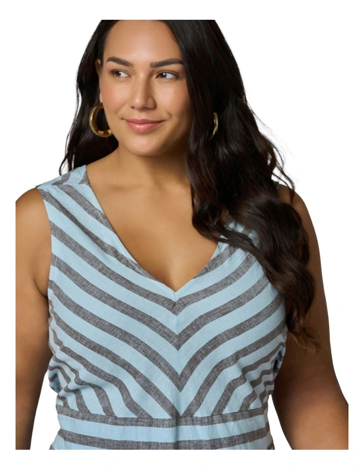 Sage Striped Linen Maxi Dress in Multi image 6