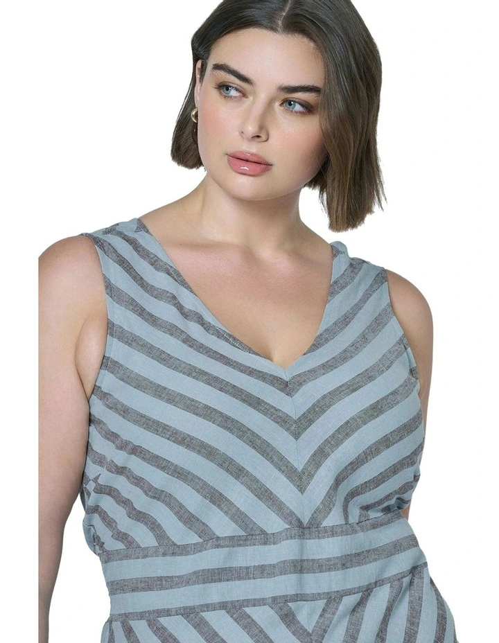 Sage Striped Linen Maxi Dress in Multi image 6