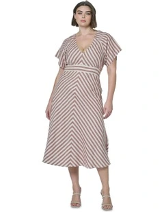 Allegra Linen Stripe Midi Dress in Multi