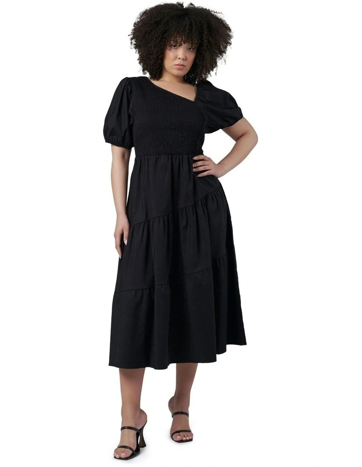 Miley Asymmetric Midi Dress in Black image 1