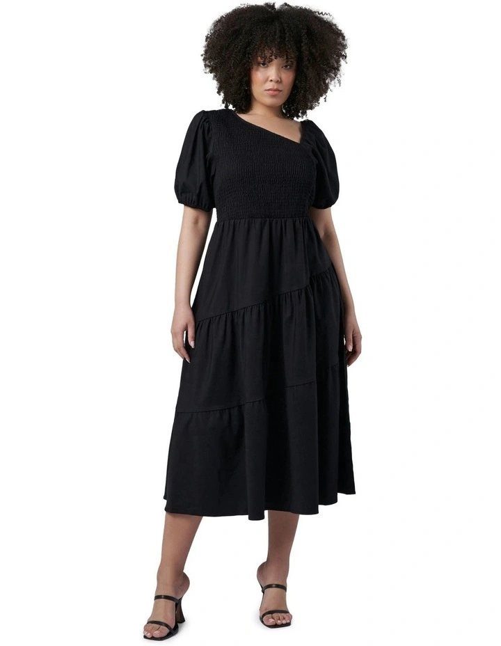 Miley Asymmetric Midi Dress in Black image 2