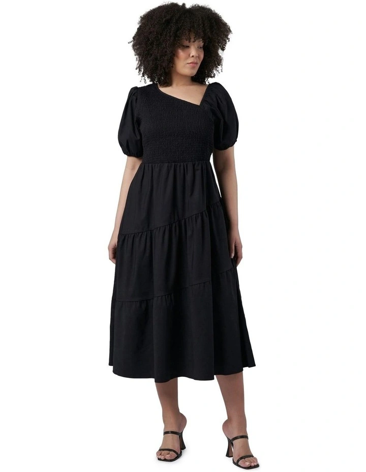 Miley Asymmetric Midi Dress in Black image 3