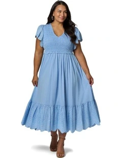 Anastasia Broderie Midi Dress in Blue