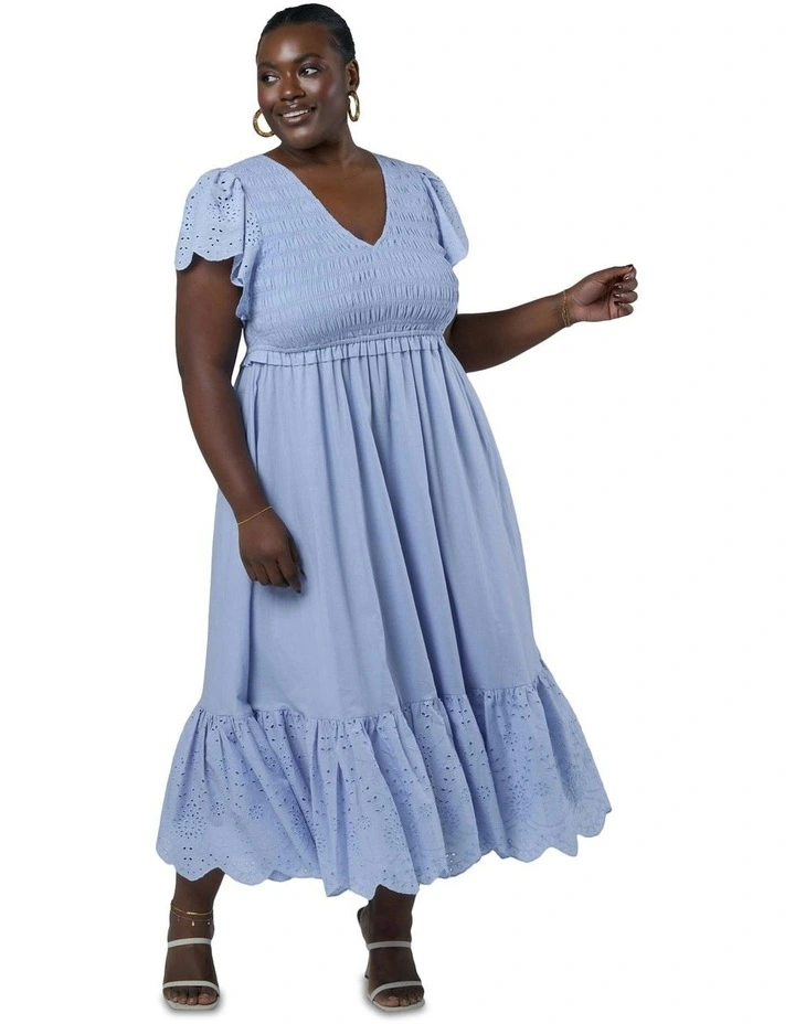 Anastasia Broderie Midi Dress in Blue image 1