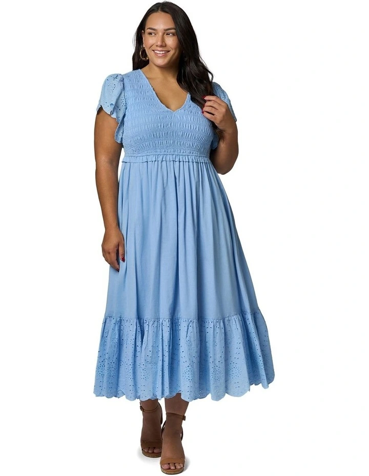 Anastasia Broderie Midi Dress in Blue image 4