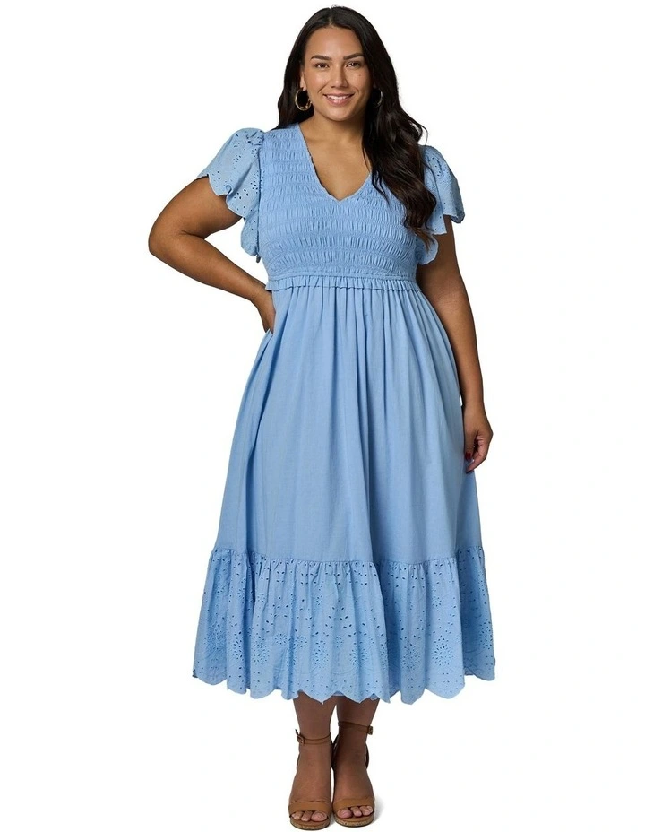 Anastasia Broderie Midi Dress in Blue image 5