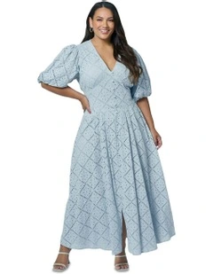 Sophia Broderie Maxi Dress in Blue