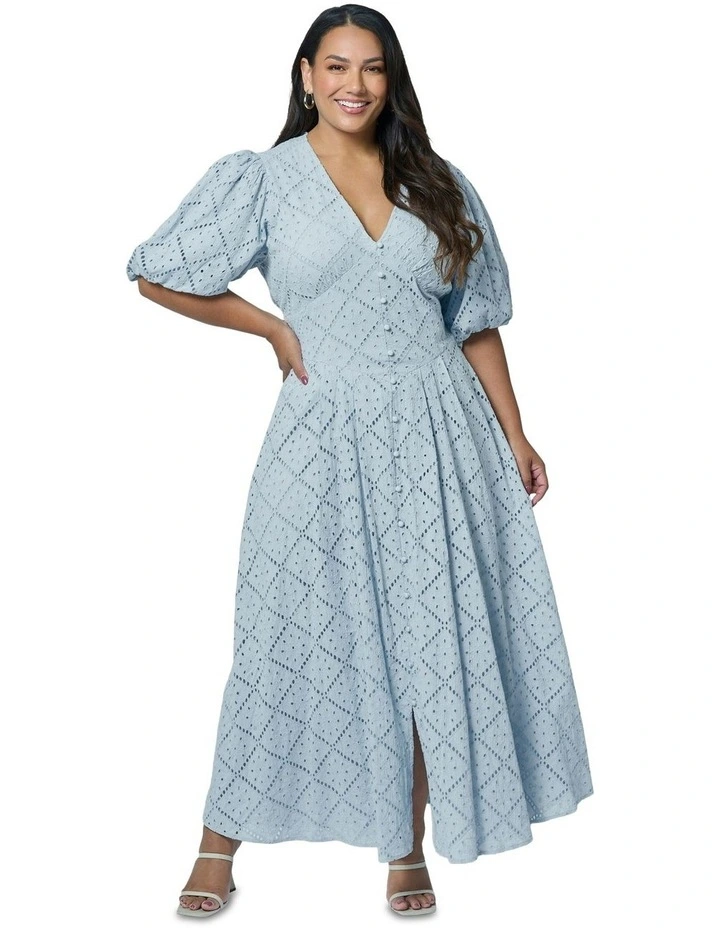 Sophia Broderie Maxi Dress in Blue image 1