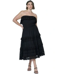 Defy Broderie Midi Dress in Black