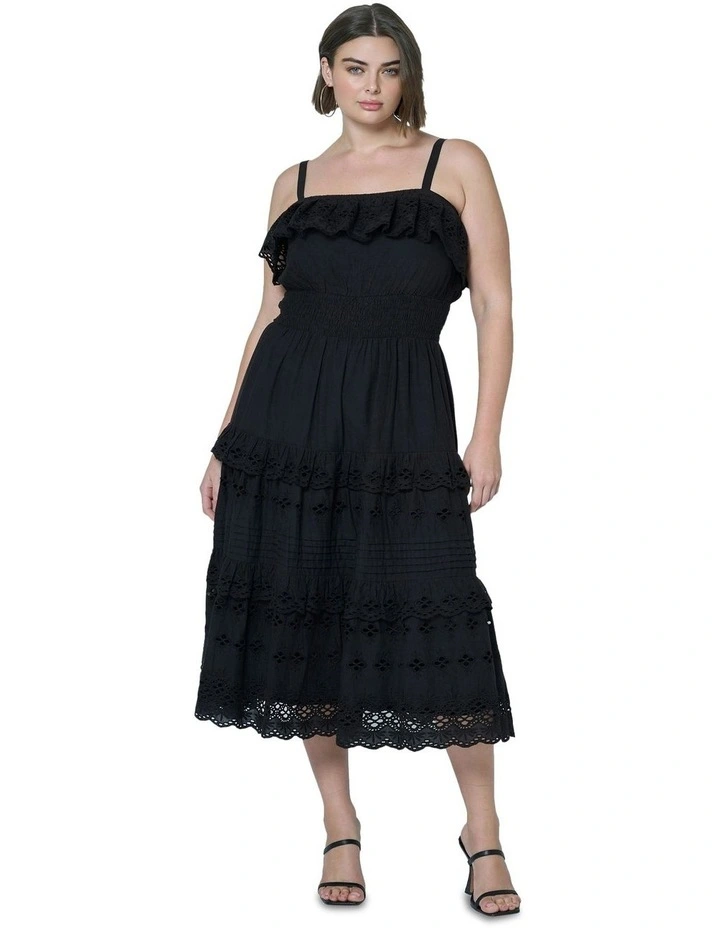 Defy Broderie Midi Dress in Black image 4