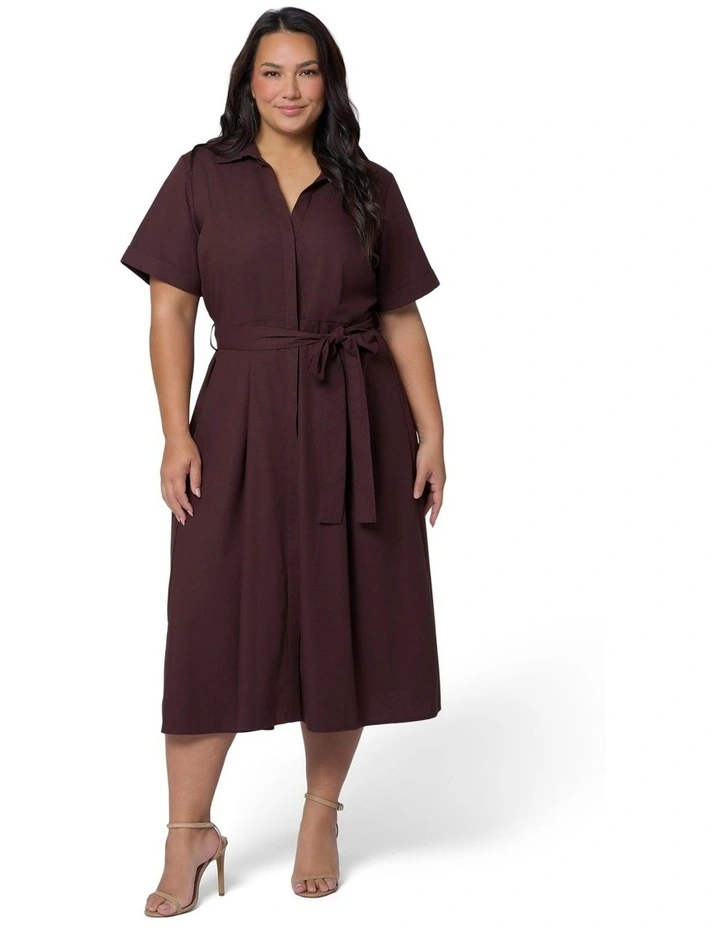 Orla Midi Linen Shirt Dress in Brown image 1