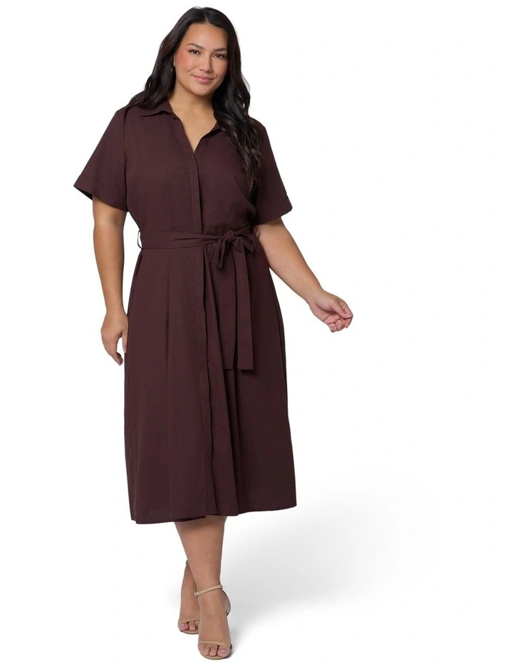 Orla Midi Linen Shirt Dress in Brown image 4