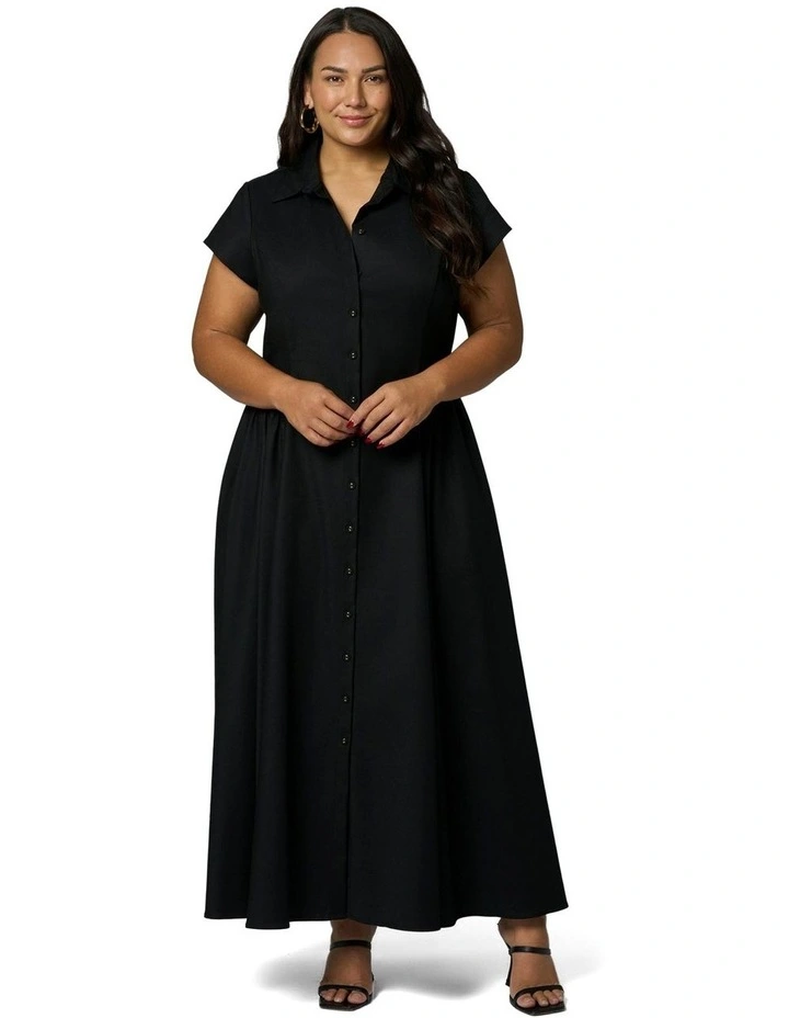 Clara Maxi Shirt Dress in Black image 1