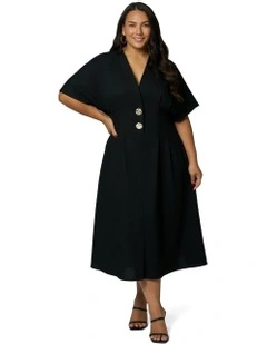 Blair Linen Midi Dress in Black