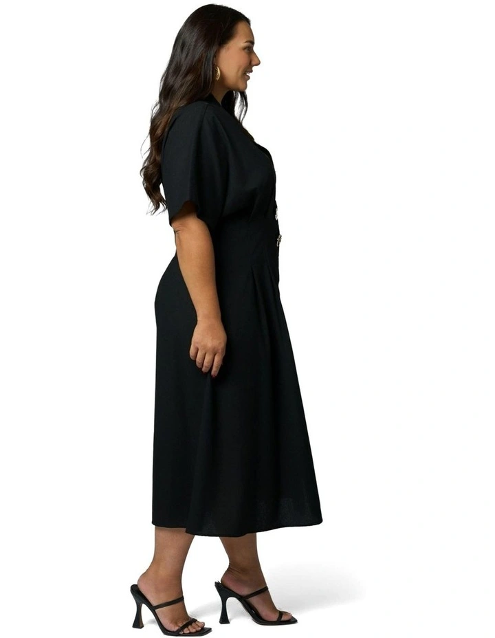 Blair Linen Midi Dress in Black image 3