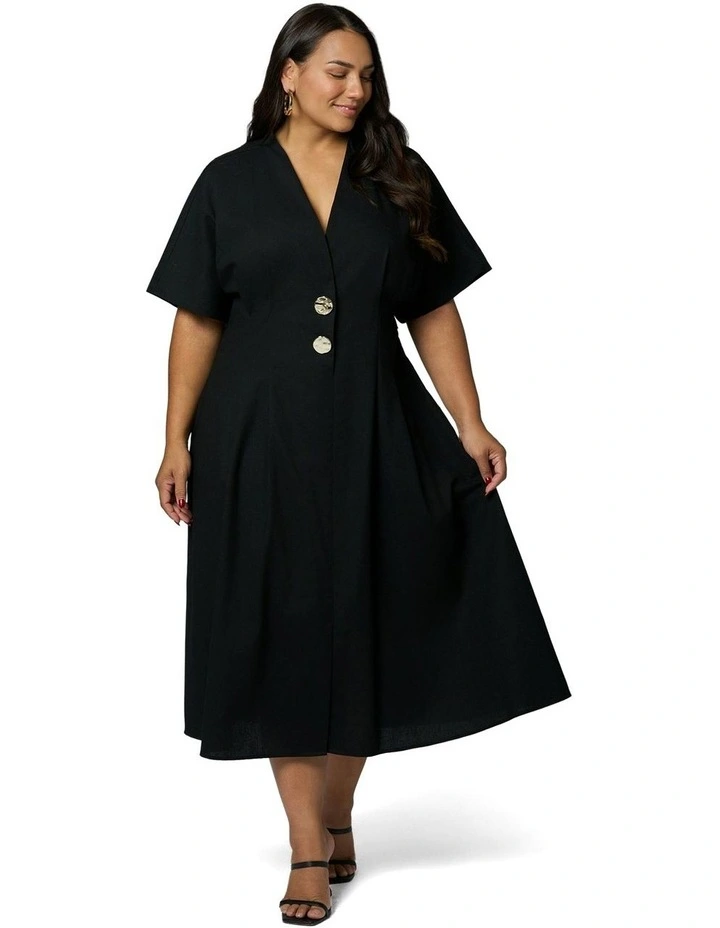 Blair Linen Midi Dress in Black image 4