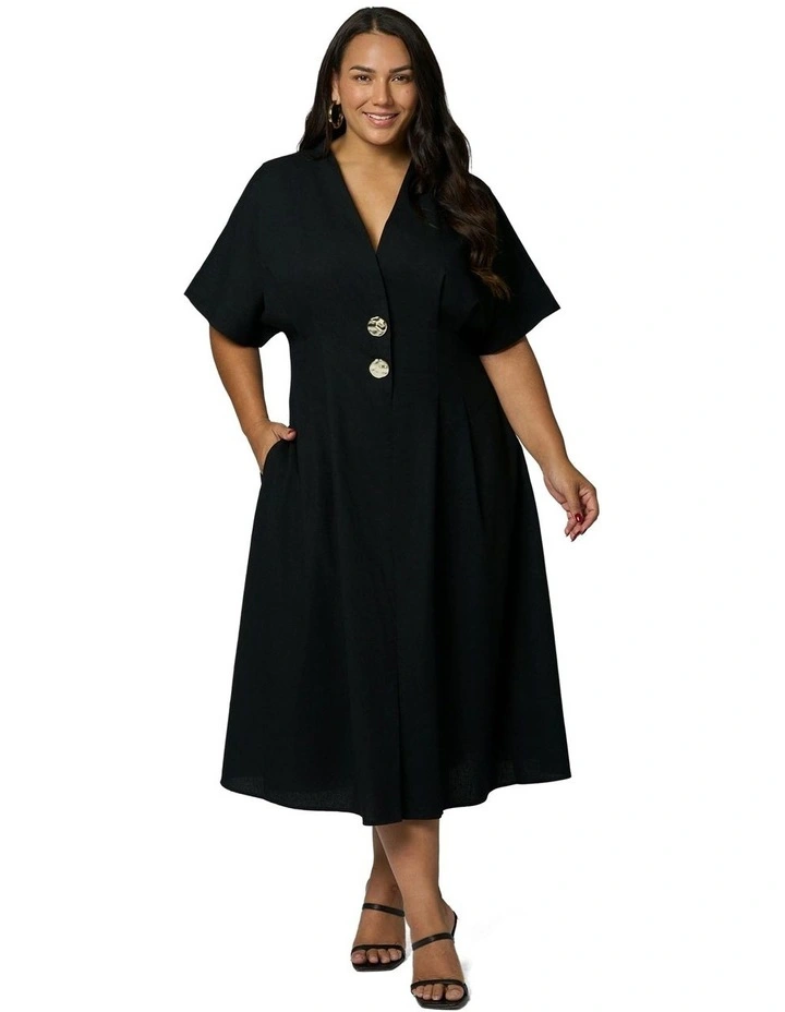 Blair Linen Midi Dress in Black image 5