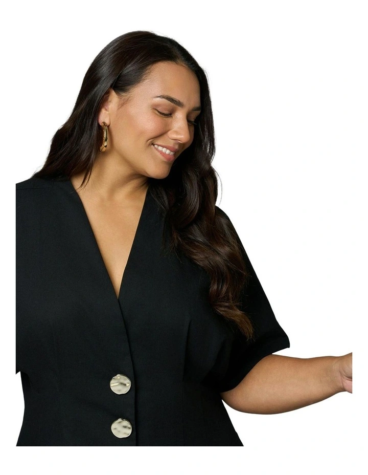 Blair Linen Midi Dress in Black image 6