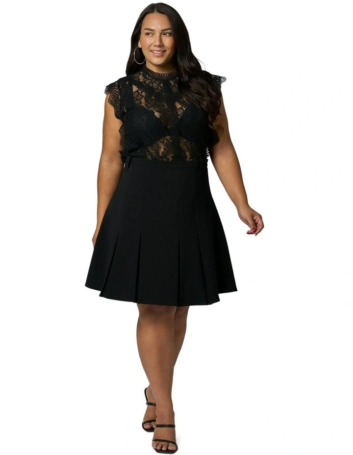 Empire Pleated Mini Skirt in Black image 4