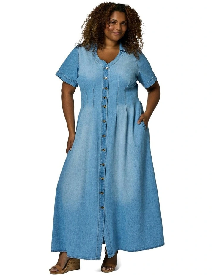 Tara Chambray Maxi Dress in Blue image 1