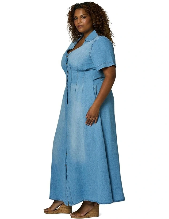 Tara Chambray Maxi Dress in Blue image 3