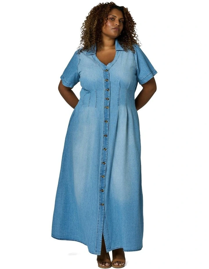 Tara Chambray Maxi Dress in Blue image 4