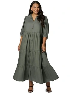 Halo Midi Shirt Dress in Olive