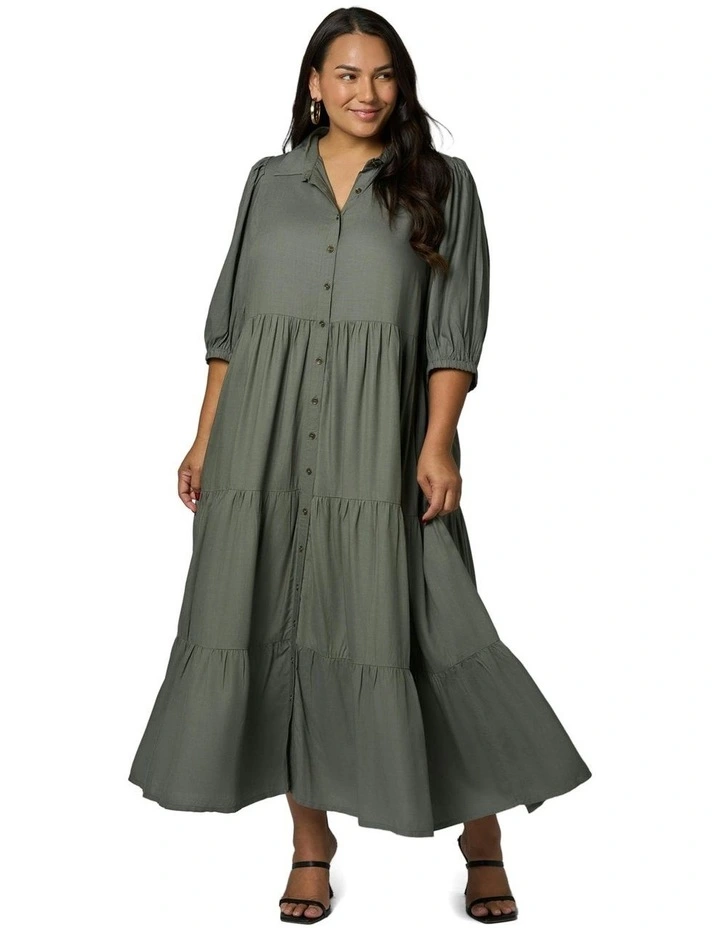Halo Midi Shirt Dress in Olive image 1