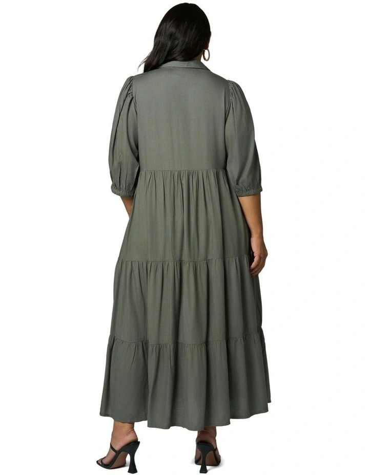 Halo Midi Shirt Dress in Olive image 2