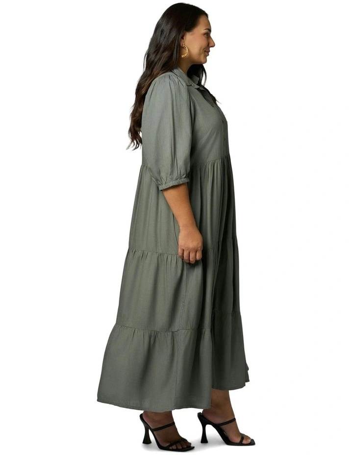 Halo Midi Shirt Dress in Olive image 3