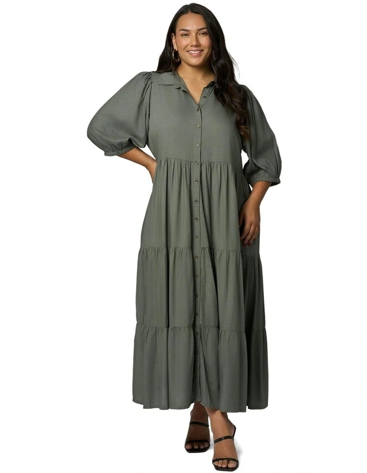 Halo Midi Shirt Dress in Olive image 4