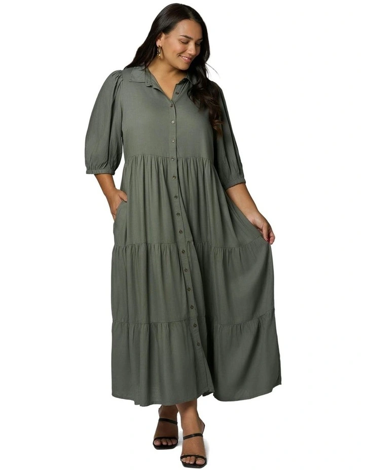 Halo Midi Shirt Dress in Olive image 5
