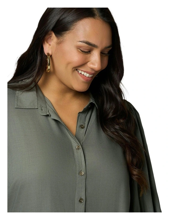 Halo Midi Shirt Dress in Olive image 6