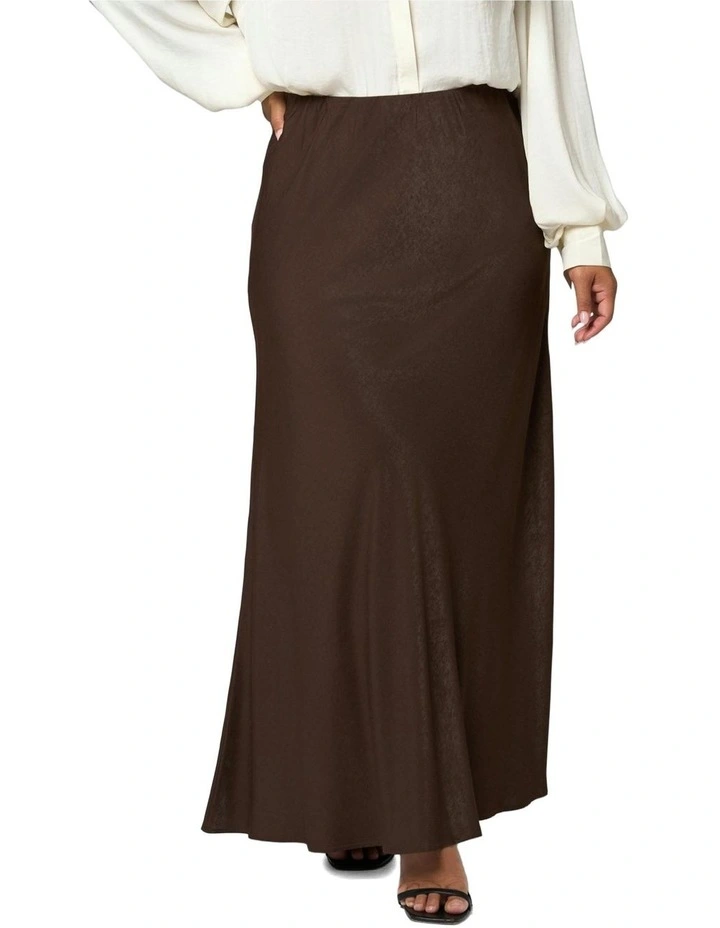 Luxe Satin Maxi Skirt in Chocolate image 1