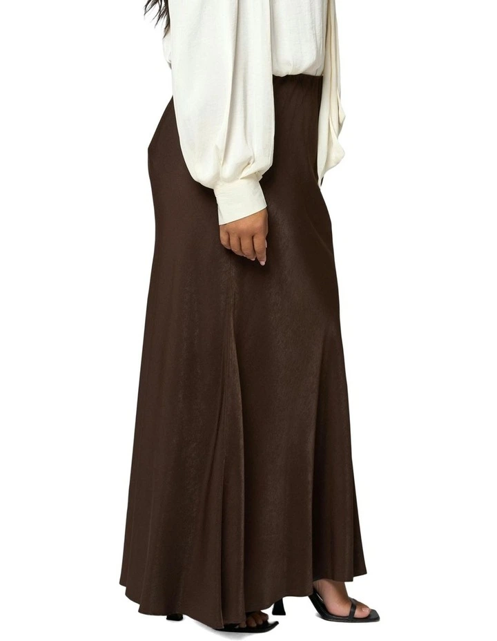 Luxe Satin Maxi Skirt in Chocolate image 3