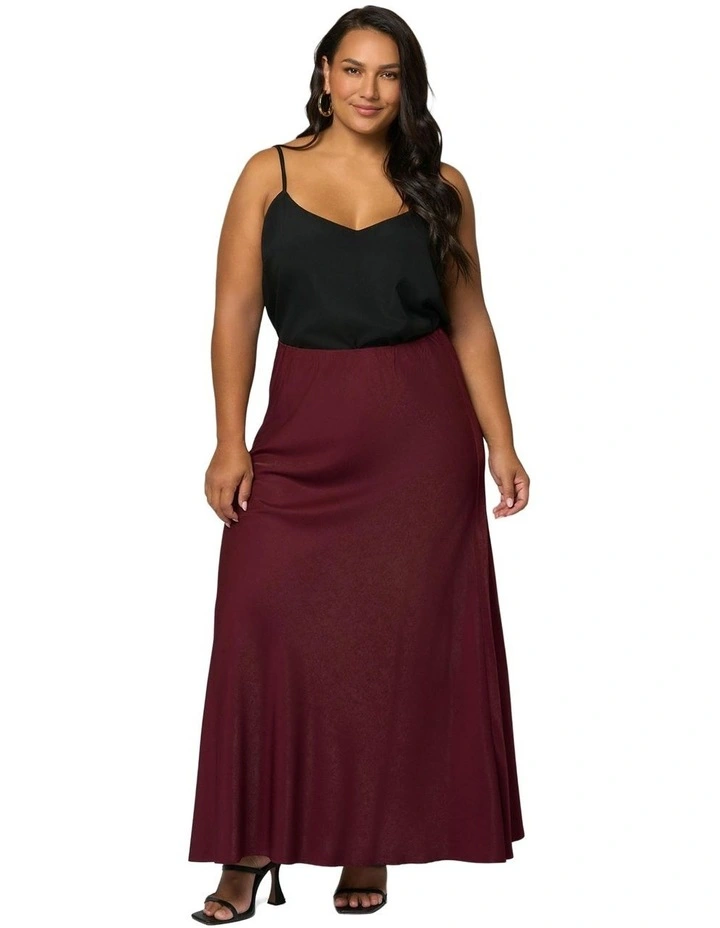 Luxe Satin Maxi Skirt in Burgundy image 1