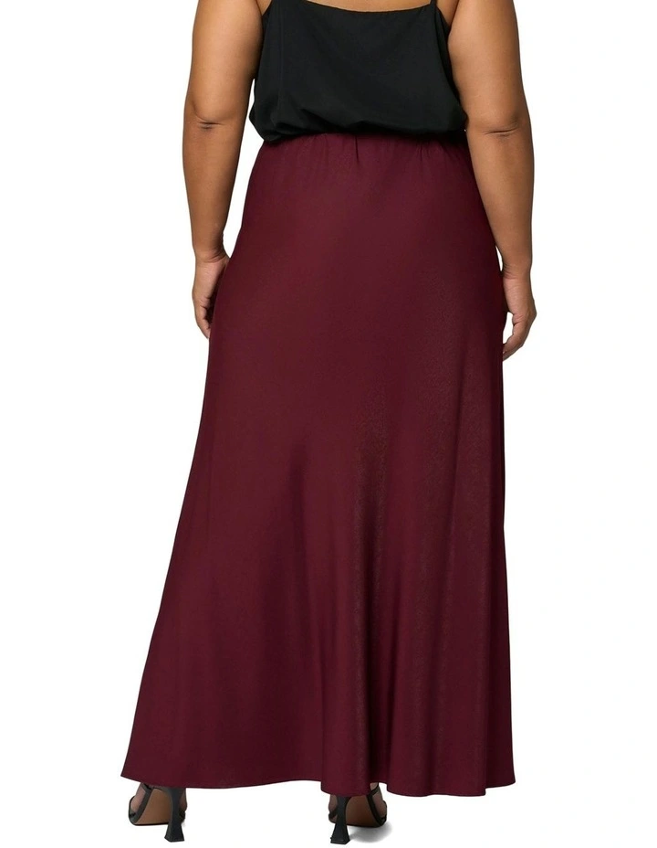 Luxe Satin Maxi Skirt in Burgundy image 2