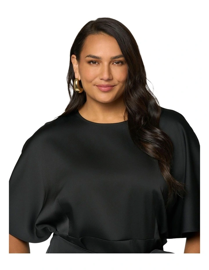 Act Up Satin Midi Dress in Black image 6