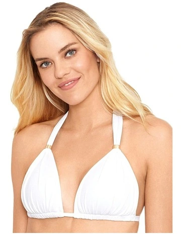 Beach Club Solids Moulded Cup Halter Bikini Top in White