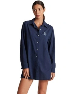 Organic Cotton Long Sleeve Beach Shirt in Dark Navy