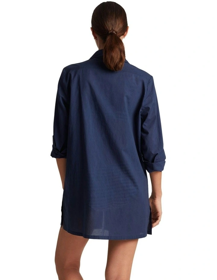 Organic Cotton Long Sleeve Beach Shirt in Dark Navy image 2