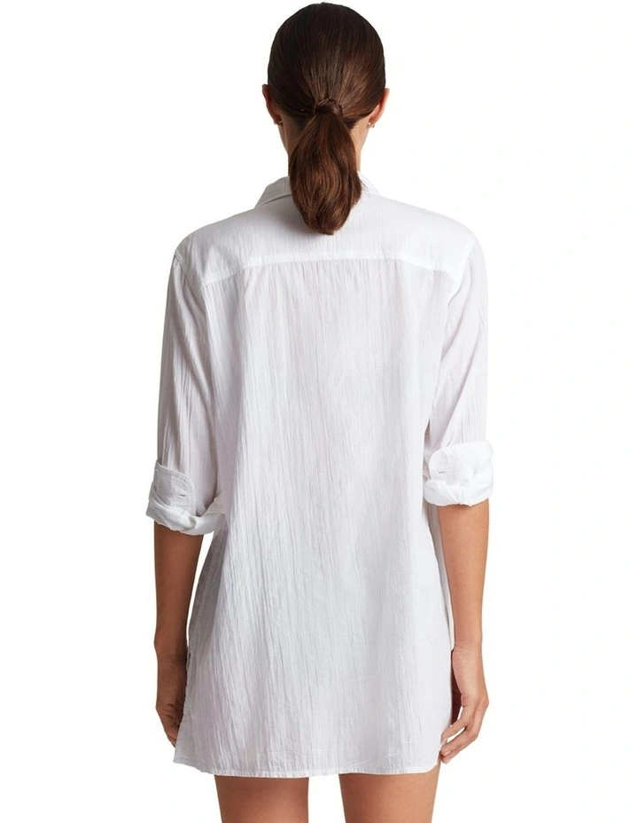 Crushed Cotton Camp Beach Cover Up Shirt in White image 2