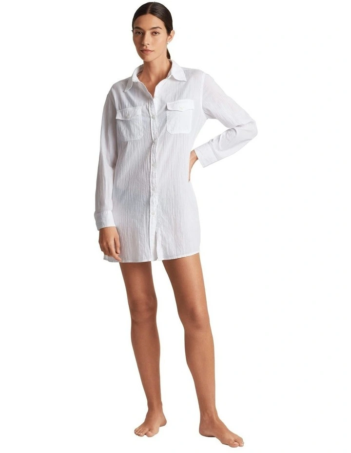 Crushed Cotton Camp Beach Cover Up Shirt in White image 5