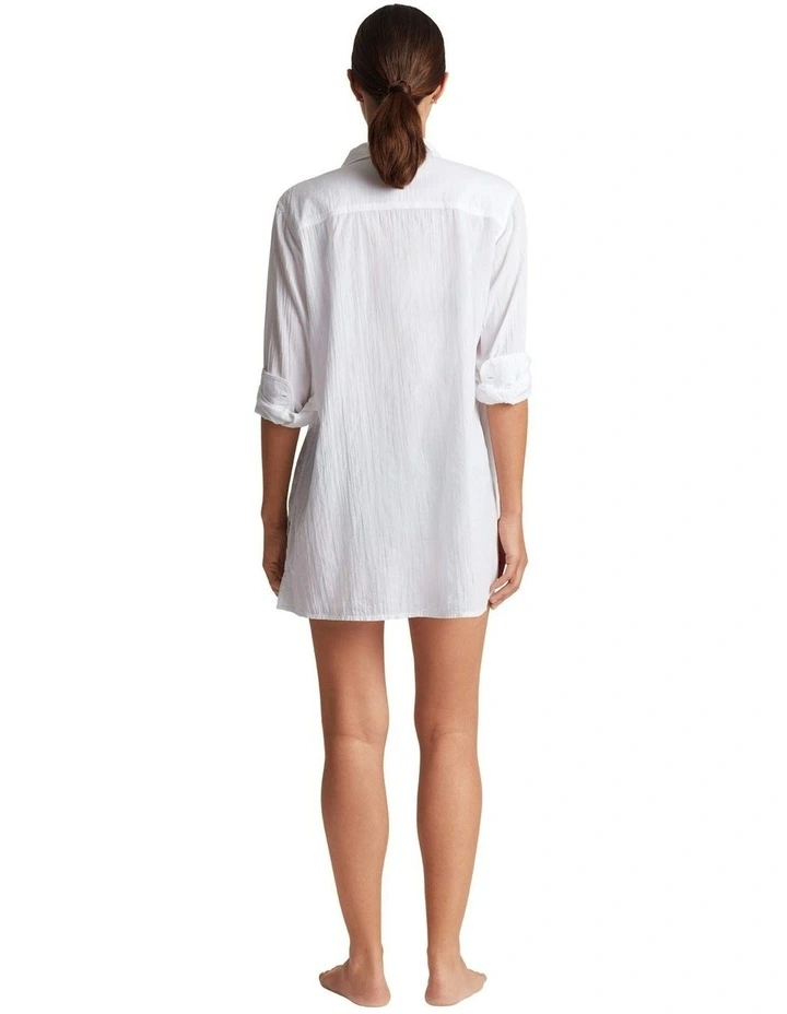 Crushed Cotton Camp Beach Cover Up Shirt in White image 6