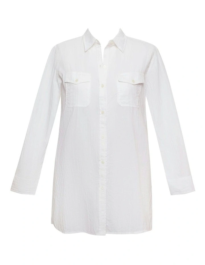 Crushed Cotton Camp Beach Cover Up Shirt in White image 7