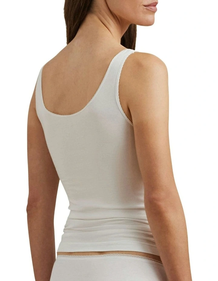 Cotton & Lace Scoop Neck Tank Top in Silk White image 2