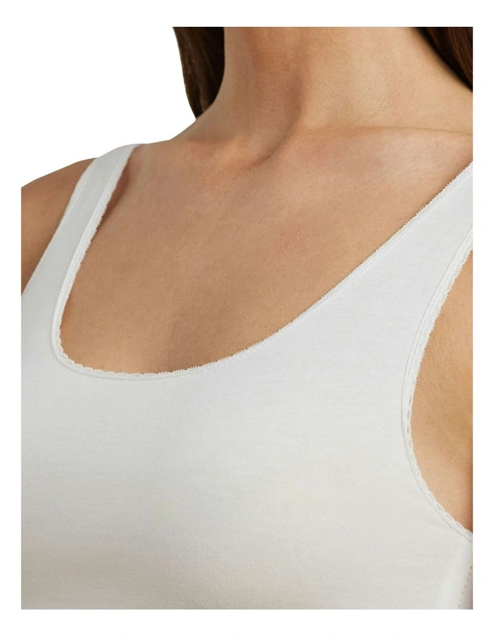 Cotton & Lace Scoop Neck Tank Top in Silk White image 3