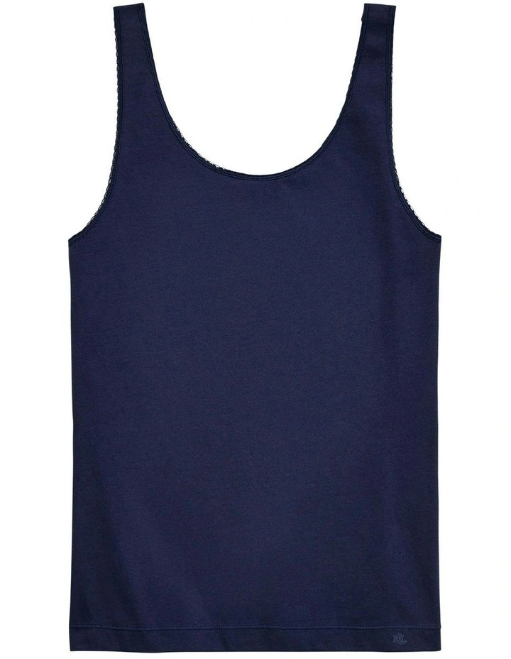 Cotton & Lace Scoop Neck Tank Top in Navy image 6